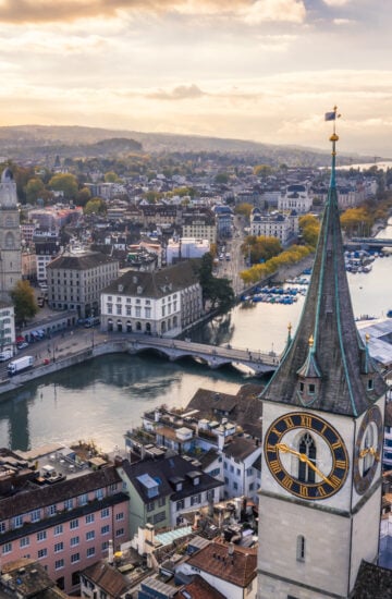 Zurich old town aerial view