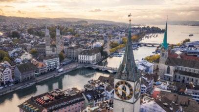Zurich old town aerial view