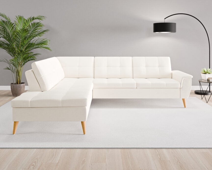 Ecksofa Rio – offener Abschluss links in Feiner Strukturstoff – Cremeweiß SORIL02L-01  S-Capulet4001  Front.jpg