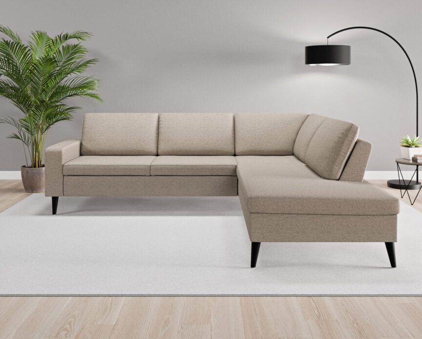 Ecksofa Rio – offener Abschluss rechts in Feiner Strukturstoff – Beigegrau SORIL02R-03  S-Capulet4004  Front.jpg