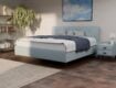 blaues Lattenrostbett mit Stauraum 180×200