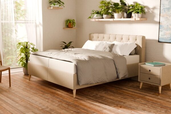 weißes Lattenrostbett mit Stauraum 180×200