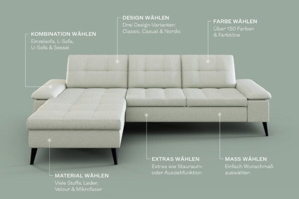 Konfiguriere dein Sofa nach deinen Vorstellungen – Maße, Design zentimentergenau nach deinen Maßen