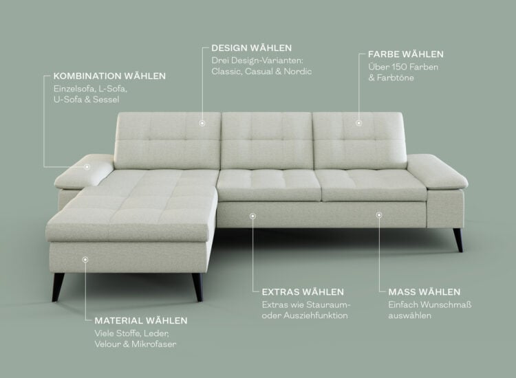 Konfiguriere dein Sofa nach deinen Vorstellungen – Maße, Design zentimentergenau nach deinen Maßen
