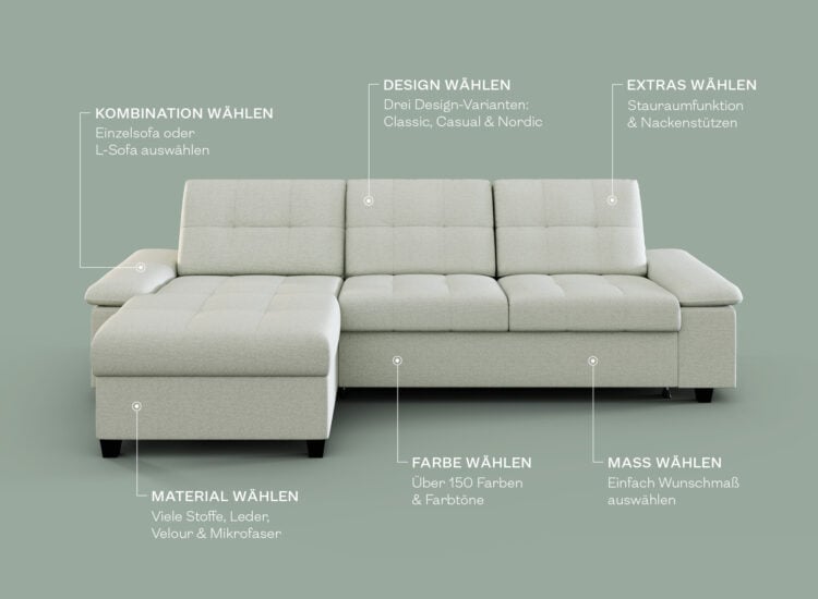 Dauerschläfer Schlafsofa konfigurieren genau nach deinen Maßen